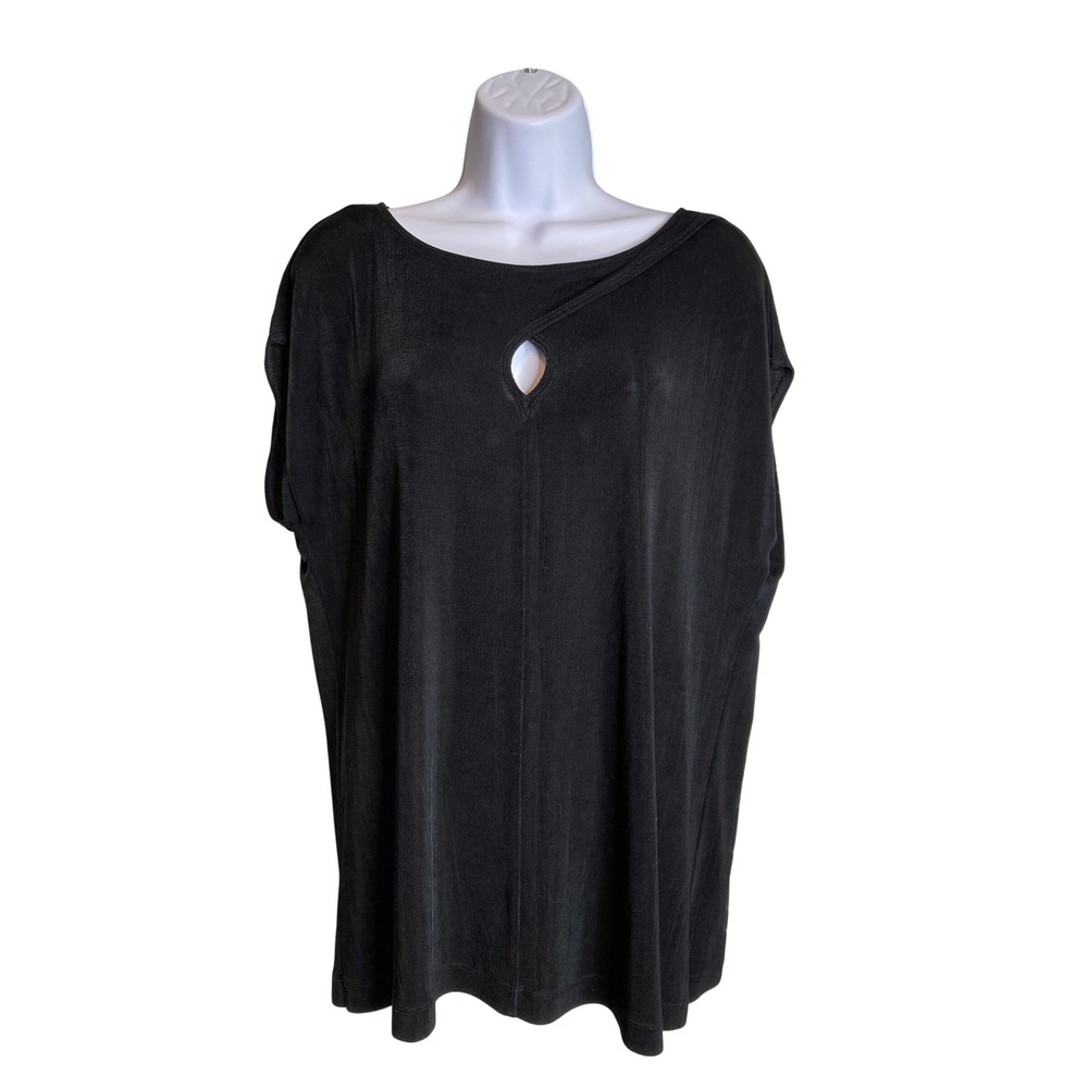 Chico's Travelers‎ Black Keyhole Liquid Neck Top Size 3 XL Stretchy Packable